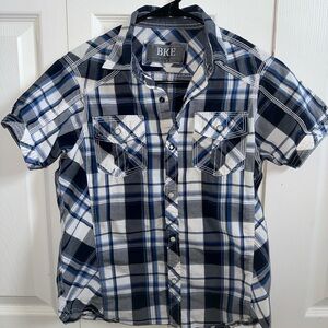 BKE Casual Navy and White Plaid Shirt